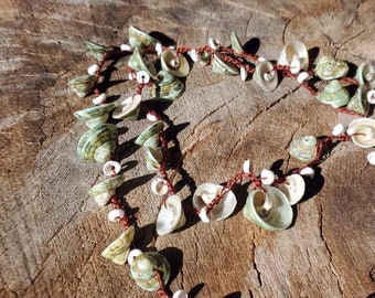 Crocheted Natural Shells Necklace, 36" Long