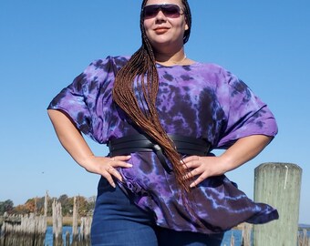 Short Tie Dye Kaftan or Tunic, Regular or Plus Sizes