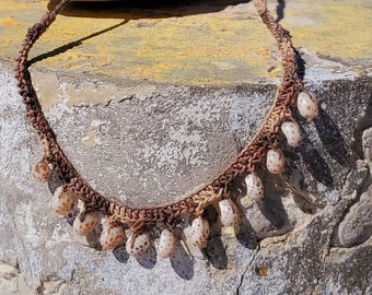 Artsy Crocheted Shell & Hemp Choker or Necklace