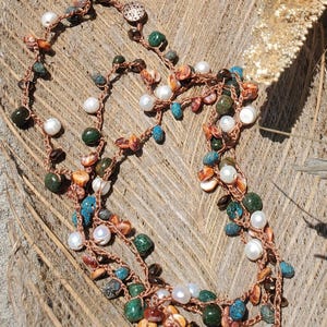 Spiny Oyster Shell and Gemstone Beads Long Bohemian Necklace