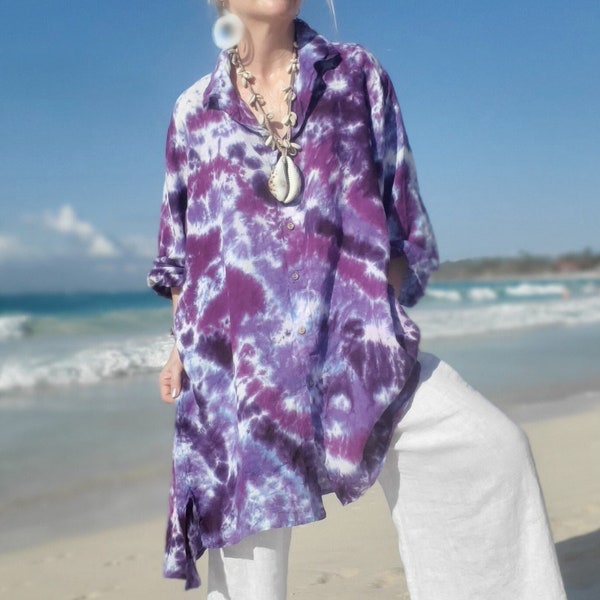 ALL PURPLES Linen Shirt, Tie Dye Tunic