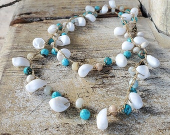 Moon Shells & Gems Crocheted Necklace