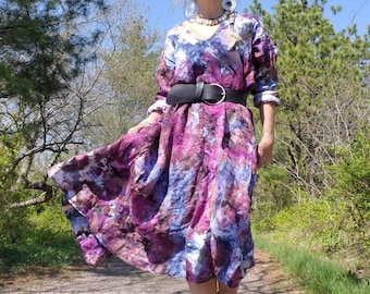 Purple & Navy Ice Dye Plus Linen Dress