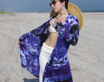 Spolverino lungo stile Stevie Nicks, accappatoio tie-dye viola, S-3XL
