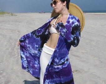 Stevie Nicks Style Long Duster, Purple Tie Dye Robe, S-3XL