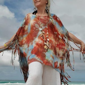 Ice Dye Tunic with Extra Long Fringes