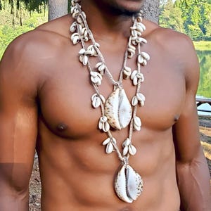 Große Tiger Kauri Muschel Anhänger Halsketten, 2 Längen