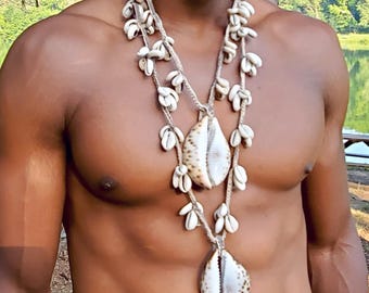 Collares colgantes grandes de concha de cauri tigre, 2 longitudes