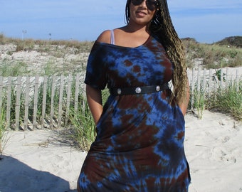 Curvy Style Maxi Dress, Long Boho Dress with Pockets, Plus Size Tie Dye, XL-3XL