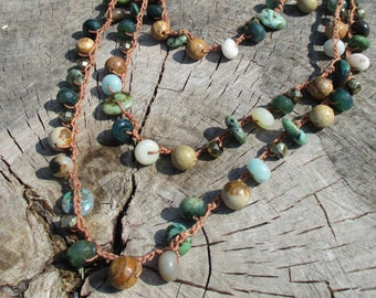 Earthy Crocheted necklace with African Turquoise