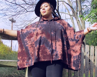 Earthy Browns Hooded Poncho, Plus Style