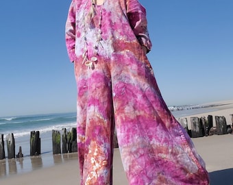 Pink Ice Dye Linen Jumpsuit, Fits 8-14