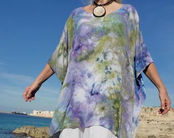 Top tunica taglie forti, Coco e Juan, turchese, beige, stampa floreale, drappeggio laterale in maglia, top tunica da donna, taglia unica adatta a 1X, 2X, 3X, busto 60 - Italia Top tunica taglie forti, Coco e Juan, turchese, beige, stampa floreale, drappeggio laterale in maglia, top tunica da donna, taglia unica adatta a 1X, 2X, 3X, busto 60 - Italia