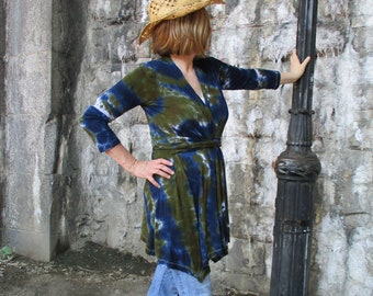 Tie Dye Cardigan Wrap with Belt, Boho Tunic, Small to Plus Sizes