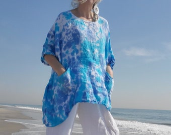 BLUE SKIES One Size Tie Dye Linen Top