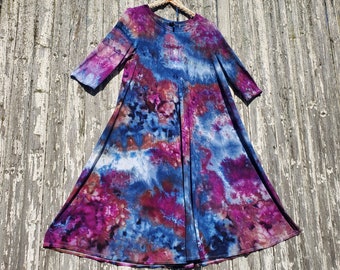 Ice Dye Navy Purple Flowy Dress, Regular & Plus Sizes