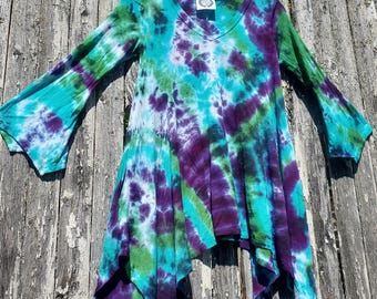 ポケット付きタイダイ柄ベルスリーブチュニック（カラー：ノーザンライツ、サイズ：S～3XL）