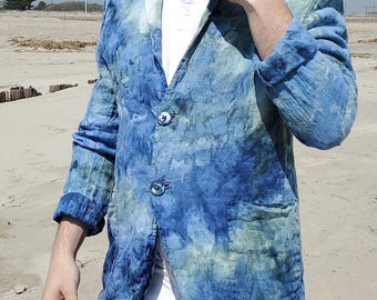 Ice Dye Linen Blazer, Beach Wedding Jacket