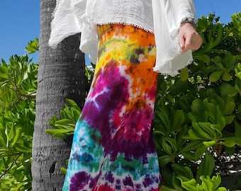 Plus Size Tie Dye Rainbow Maxi Skirt