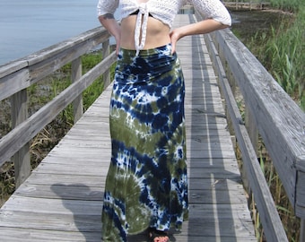 Earthy Olive navy Tie Dye Maxi Skirt