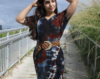 Tie Dye Earthy Maxi Dress, Boho Style, Loose, Over-Sized, M/L-3XL
