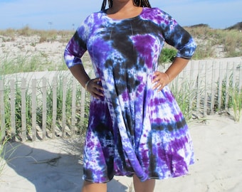 Flowy Curvy Midi Dress, Purple Tie Dye