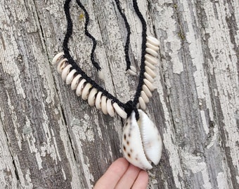 Black Hemp & Large COWRIE Shell Choker or Necklace