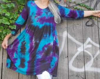 Babydoll Mini Dress or Tunic in Tie Dye, S-3XL