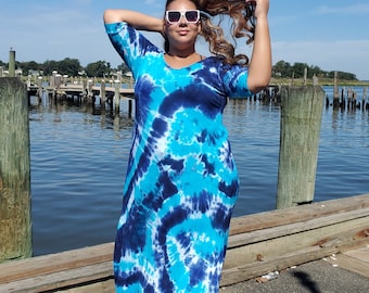 Plus Size Maxi Dress, Long Tie Dye Dress