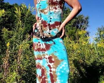 Robe en jersey modal teint à la main : robe débardeur moulante sans manches