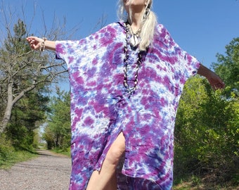 Purple Tie Dye Oversized Linen Shirt Dress