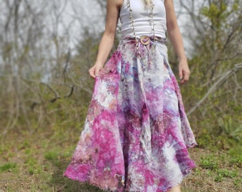 PINK Ice Dye Pure Linen Maxi Skirt with Ties
