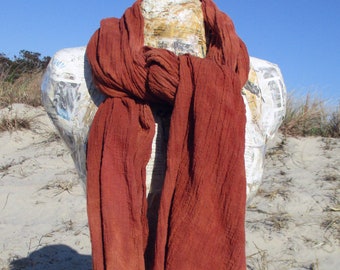 Distressed Rust Gauze Scarf, Unisex Scarf, Hand Dyed Earthy