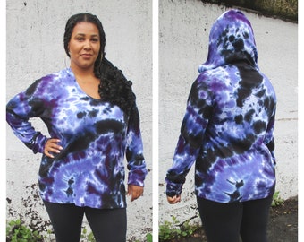 Plus Tie Dye Cotton Waffle Hoodie Pullover, XS-3XL