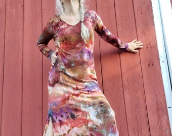 Earthy Ice Dye Long Sleeve Hooded Dress