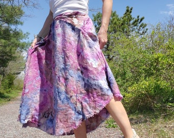 Pure Linen Maxi Skirt with Ties, Ice Dye