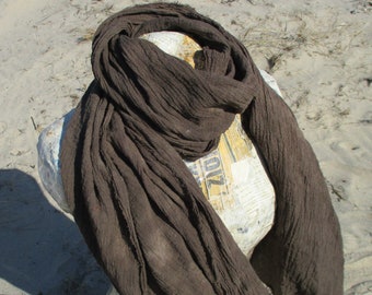 Distressed Khaki Unisex Gauze Scarf, Hand Dyed Cotton Scarf, 3 Sizes