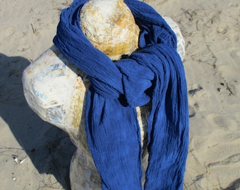 Lapis Blue Gauze Scarf, Hand Dyed Cotton Scarf, Unisex Gauze Scarf