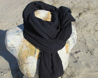 Distressed Black Unisex Gauze Scarf, Hand Dyed, His or Hers, 3 Sizes