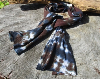 Waffle Scarf, Small Tie Dye Scarf, Dark Earthy Colors, Unisex, Soft Cotton