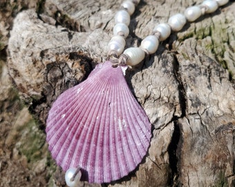 Purple Shell & Pearls Necklace