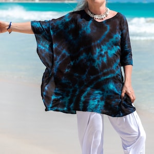 Tunique ou tenue de plage teintée tie-dye Black & Jade, en 2 longueurs et tailles