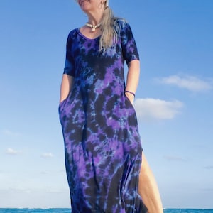 Black & Purple Tie Dye Dress, Color DARK NIGHT