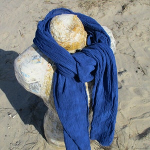 Lapis Blue Gauze Scarf, Hand Dyed Cotton Scarf, Unisex Gauze Scarf