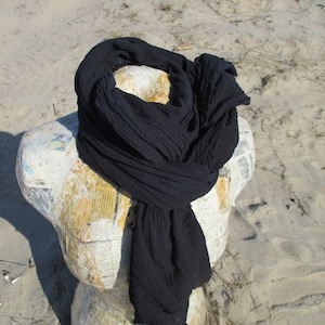 Distressed Black Unisex Gauze Scarf, Hand Dyed, His or Hers, 3 Sizes