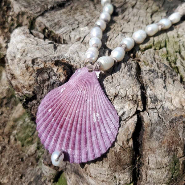 Purple Shell & Pearls Necklace