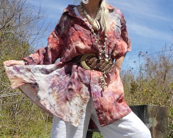 EARTHY Ice Dye Linen Tunic, Lagenlook