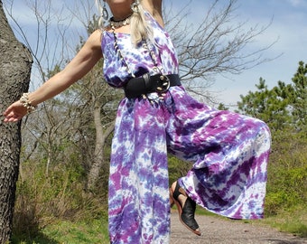 S/M Tie Dye Linen Jumpsuit in Purples