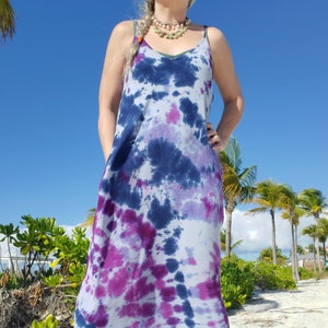 Tie Dye Maxi Dress with Spaghetti Straps & Pockets