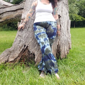 Plus Size Tie Dye Stretchy Bellbottom Jeans in Olive-Navy image 1